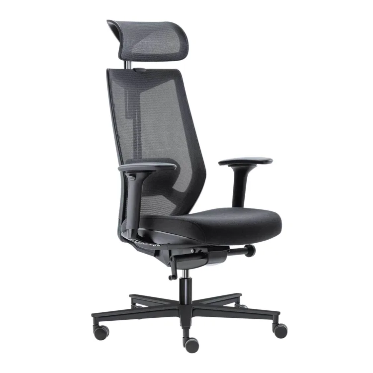 Ergonomische Bureaustoel Boxtel zwart met hoge rugleuning en hoofdsteun