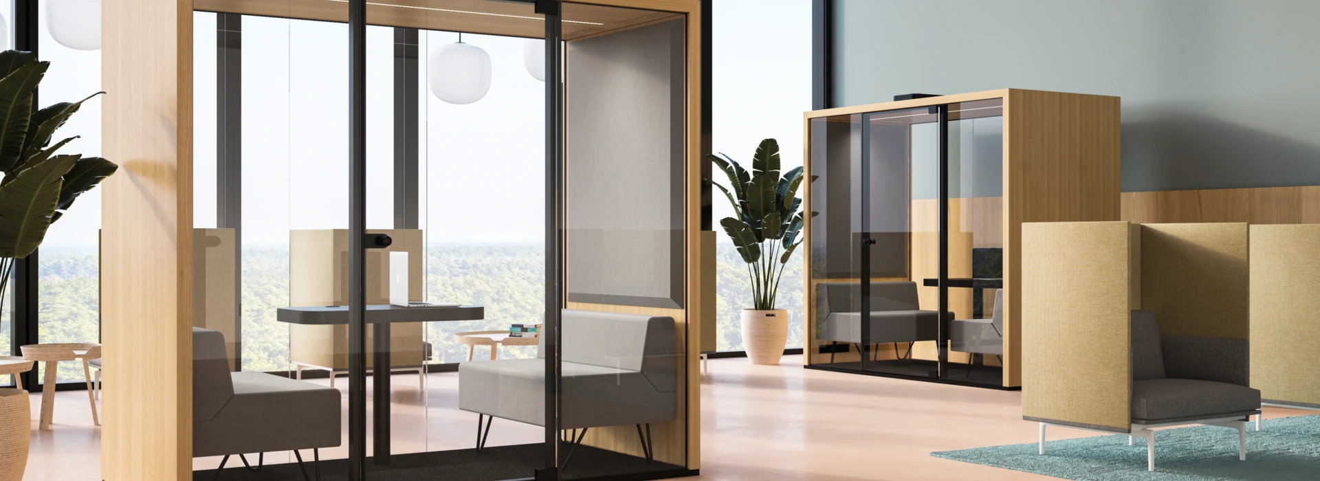 Drie stiltecabines in onze showroom