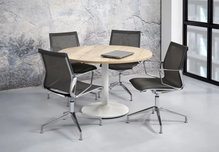 Orange ronde vergadertafel zuilvoet LR STR120 WHF 685 ZM