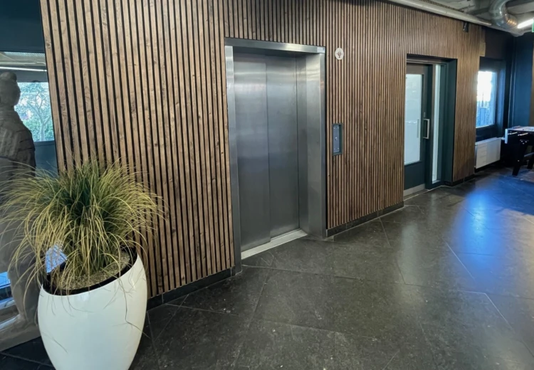 Referentie foto akoestische wanden houten latten bijgesneden