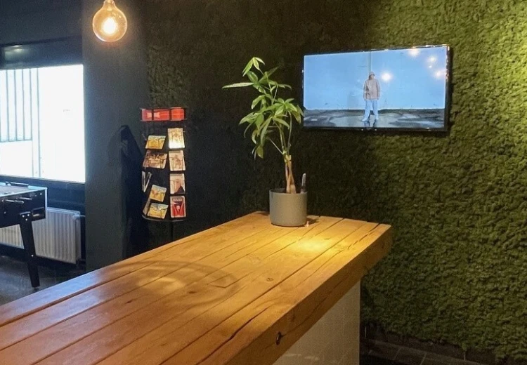 Referentie foto akoestische wanden mos en houten latten bijgesneden kleiner