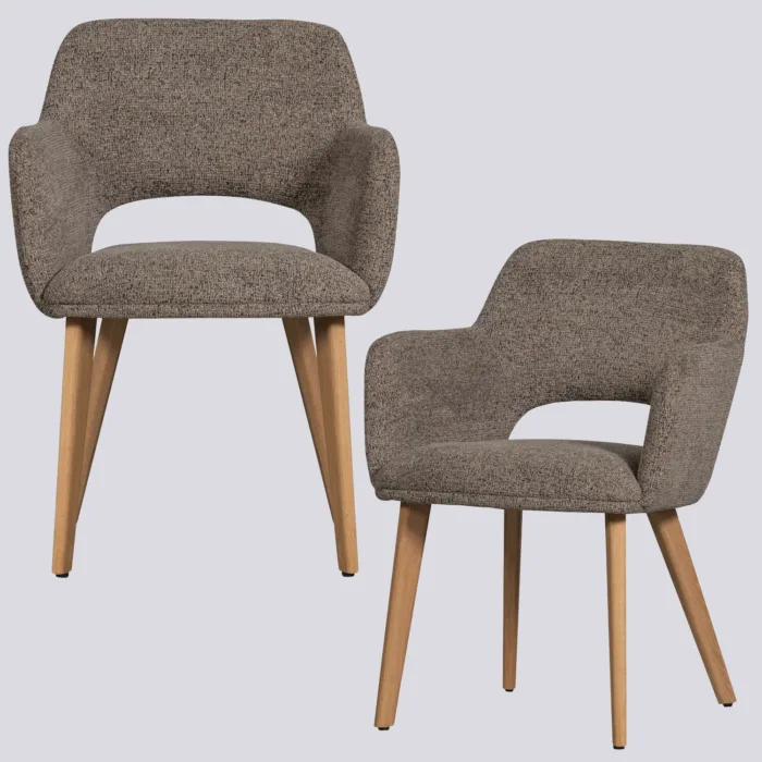 Set van 2 Murat stoelen Taupe met houten poot naturel