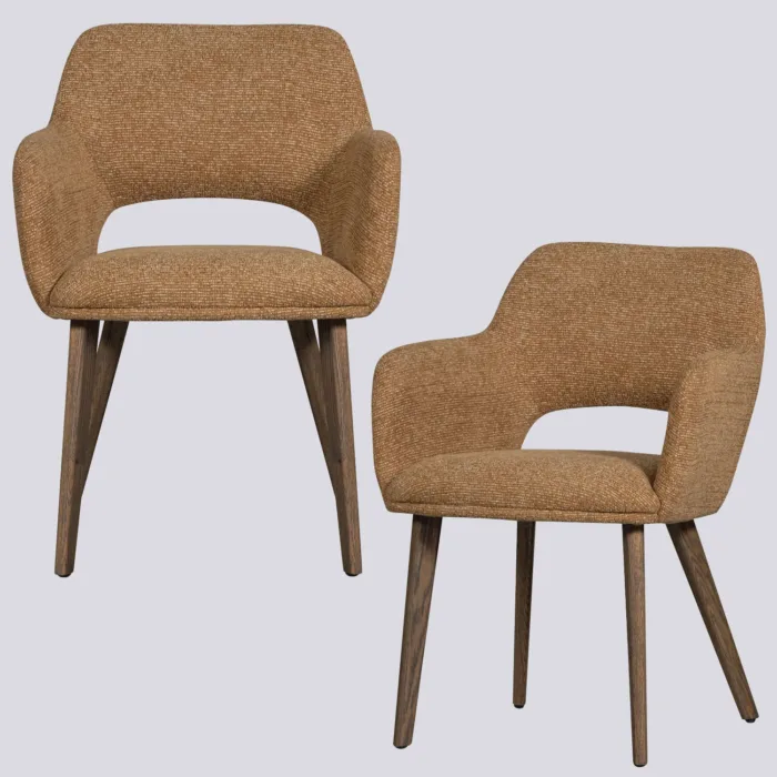 Set van 2 Murat stoelen geel met houten poot donkerbuin